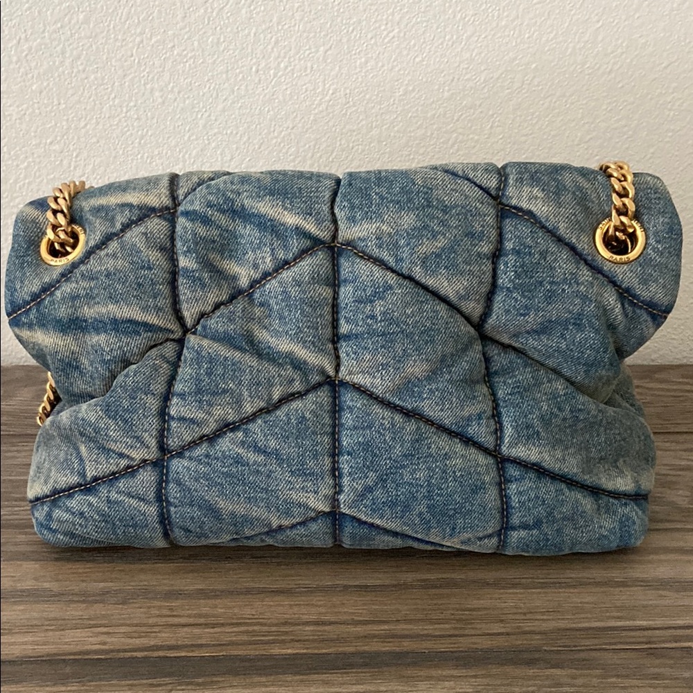 Yves Saint Laurent Denim Quilted Small Loulou Puffer Monogram Chain Satchel - Picture 4 of 11